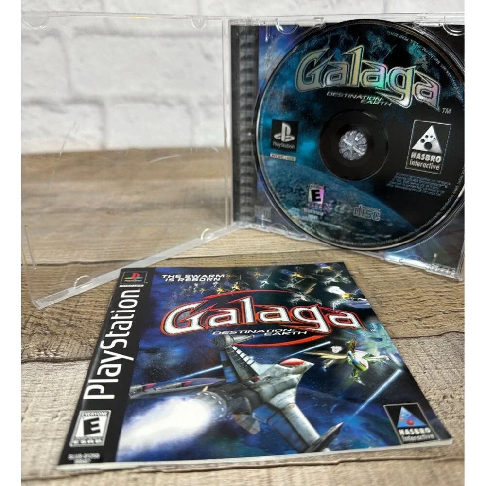 Black Label Galaga Destination Earth Video Game PlayStation 1 w/ Manual Tested